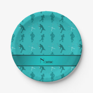 Personalisierter Name Türkis Lacrosse Silhouetten Pappteller