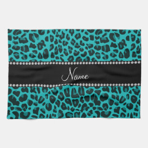 Personalisierter Name Türkis Leopardenmuster Küchentuch