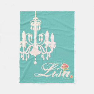 Personalisierter Name Türkis mit Rosa Kronleuchter Fleecedecke