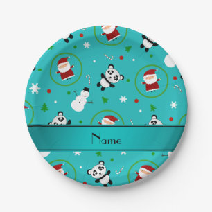 Personalisierter Name türkis panda santas Weihnach Pappteller