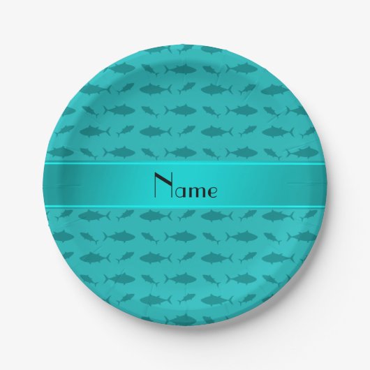 Personalisierter Name Türkis Pappteller (Vorderseite)
