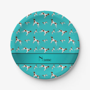 Personalisierter Name Türkis Pointer Pappteller