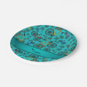 Personalisierter Name Türkis Road Bikes Pappteller (Schrägansicht)