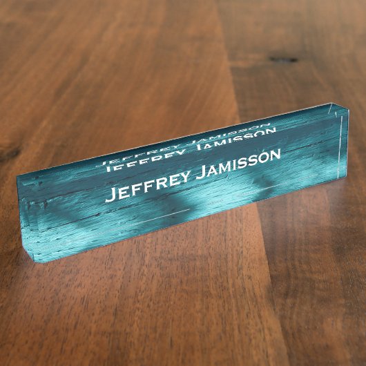 Personalisierter Name Türkisfarben Imitate Holz Ac Namensplakette (Seite)
