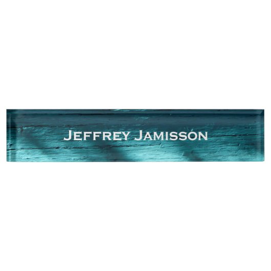 Personalisierter Name Türkisfarben Imitate Holz Ac Namensplakette (Vorderseite)
