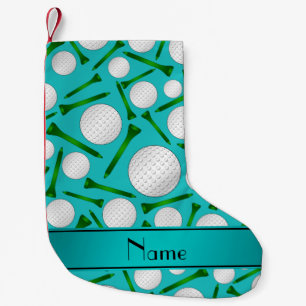 Personalisierter Name türkisfarbene Golfbälle T-Sh Kleiner Weihnachtsstrumpf