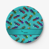 Personalisierter Name türkisfarbene Schneemobile Pappteller (Vorderseite)