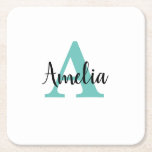 Personalisierter Name Turquoise Script Monogram Rechteckiger Pappuntersetzer<br><div class="desc">Personalisieren Sie Ihre Untersetzer mit Ihrem Namen und Initial.</div>