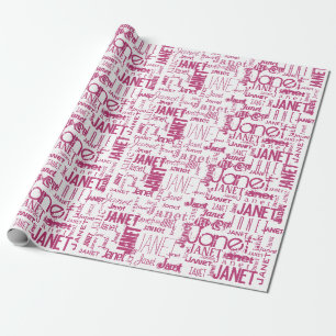 Personalisierter Name Typografie Pink Word Cloud Geschenkpapier