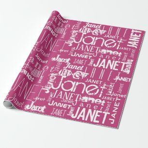 Personalisierter Name Typografie Pink Word Cloud Geschenkpapier