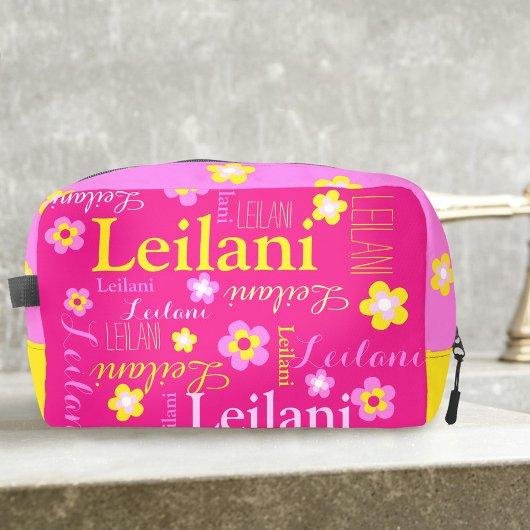 Personalisierter Name typografische Blume pink Waschbeutel