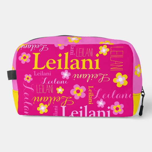 Personalisierter Name typografische Blume pink Waschbeutel (Vorderseite)