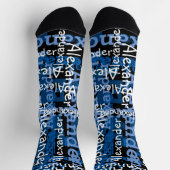 Personalisierter Name überall in Blue Collage Socken (Oben)