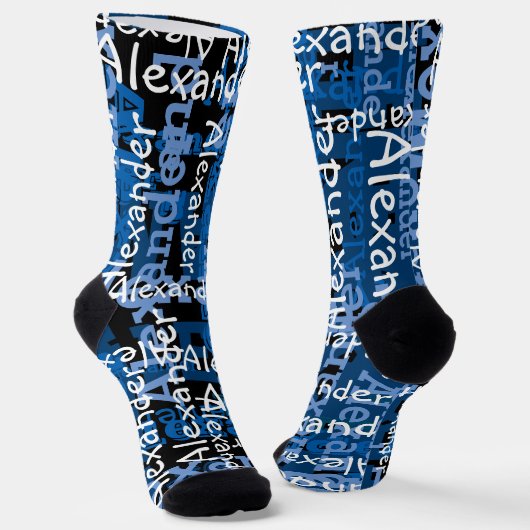 Personalisierter Name überall in Blue Collage Socken (Gewinkelt)