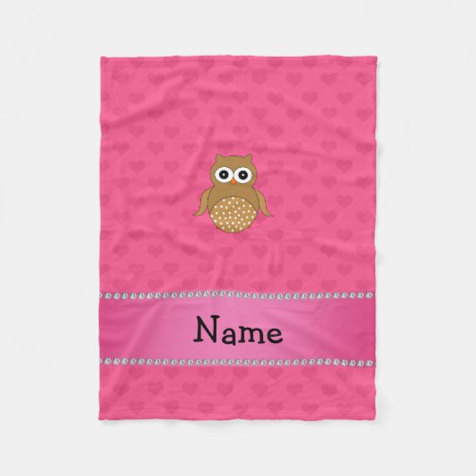 Personalisierter Name Uhu Pink Herz Fleecedecke (Vorderseite)