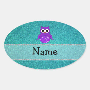 Personalisierter Name Uhu Türkis Glitzer Ovaler Aufkleber
