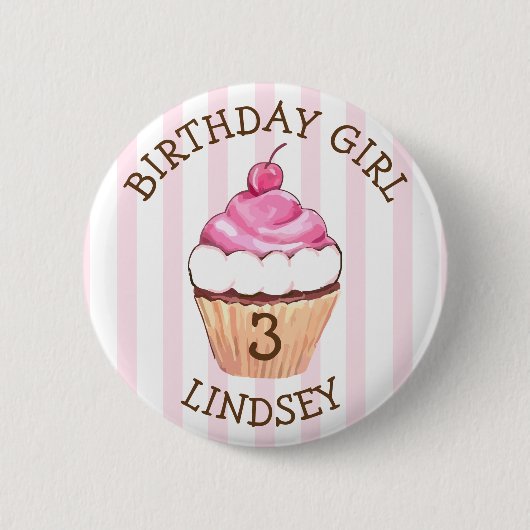 Personalisierter Name und Alter Geburtstag Girl Cu Button (Vorderseite)