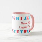Personalisierter Name und Blau, Rot-Englisch-Alpha Tasse (VorderseiteRechts)