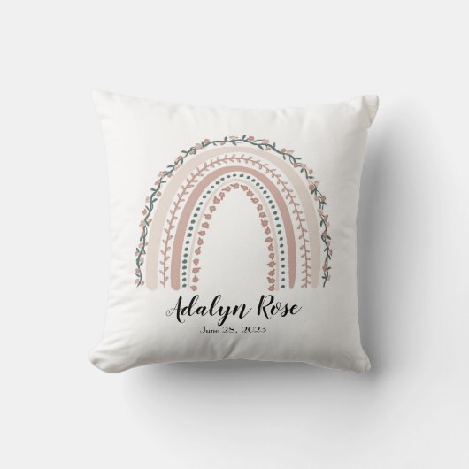 Personalisierter Name und Datum Boho Rainbow Kisse Kissen (Vorderseite)