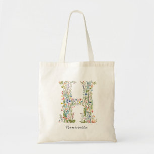 Personalisierter Name und florale Monogramm "H" Tragetasche