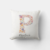 Personalisierter Name und florale Monogramm "P" Kissen (Vorderseite)