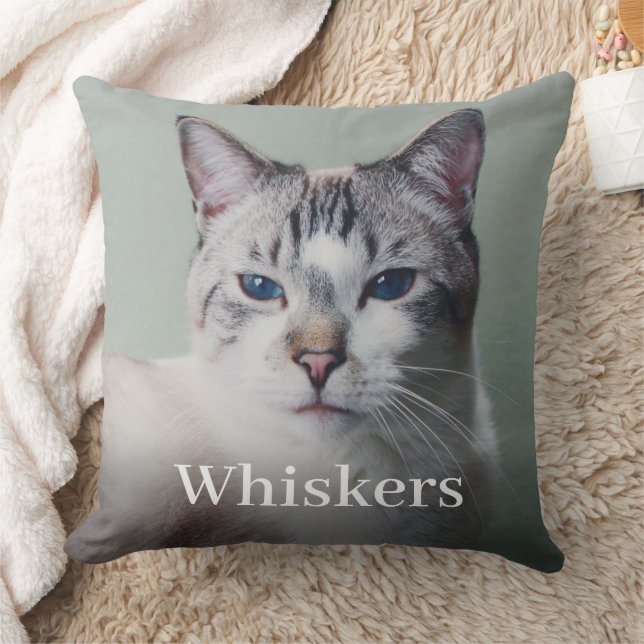 Personalisierter Name und Foto der Katze Kissen (Decke)