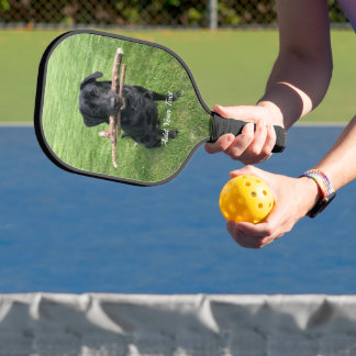 Personalisierter Name und Foto des schwarzen Labor Pickleball Schläger