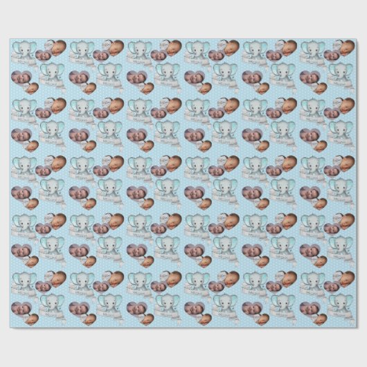 Personalisierter Name und Foto Elephant Baby Boy B Geschenkpapier (Flach)