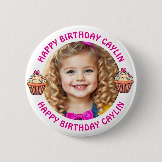 Personalisierter Name und Foto Geburtstag Button (Vorderseite)