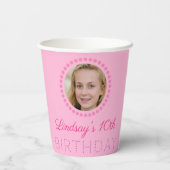 Personalisierter Name und Foto Rosa Bläschen Gebur Pappbecher (Rückseite)