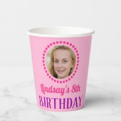 Personalisierter Name und Foto Rosa Blütenblätter Pappbecher (Rückseite)