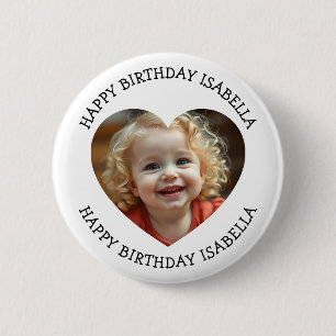 Personalisierter Name und Herz Foto Geburtstag  Button