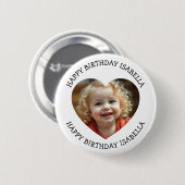 Personalisierter Name und Herz Foto Geburtstag Button (Vorne & Hinten)