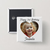 Personalisierter Name und Herz Foto Geburtstag Button (Vorne & Hinten)