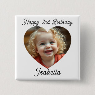 Personalisierter Name und Herz Foto Geburtstag  Button