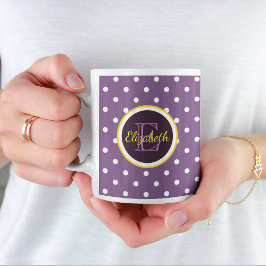 Personalisierter Name und Monogramm Lila Polka-Dot Kaffeetasse