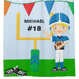 Personalisierter Name und Nummer Blue Football Pla Duschvorhang