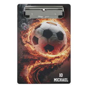 Personalisierter Name und Nummer des Fußballballs Mini Klemmbrett