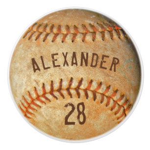 Personalisierter Name und Nummer des weißen Baseba Keramikknauf