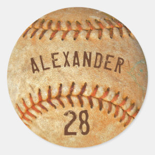 Personalisierter Name und Nummer des weißen Baseba Runder Aufkleber