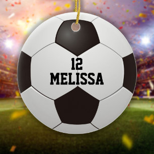 Personalisierter Name und Nummer Fußball Keramik Ornament