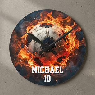 Personalisierter Name und Nummer Fußball Runde Wanduhr