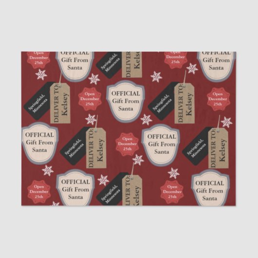 Personalisierter Name und Standort Offiziell Santa Seidenpapier (Vorderseite)