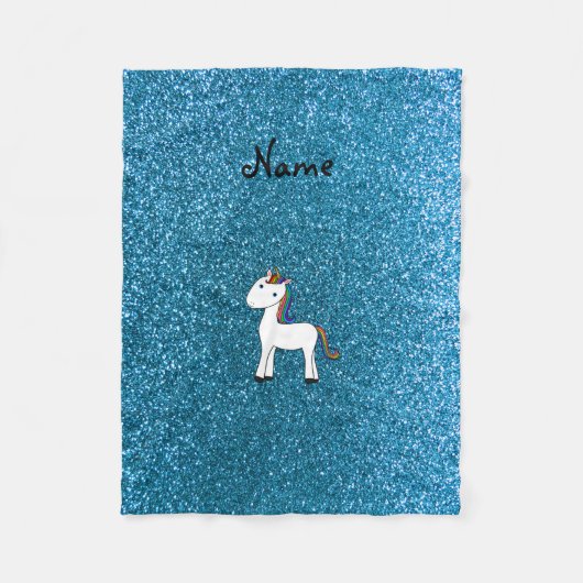 Personalisierter Name unicorblau Glitzer Fleecedecke (Vorderseite)