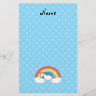 Personalisierter Name unicorn blaue Polka Punkte Briefpapier