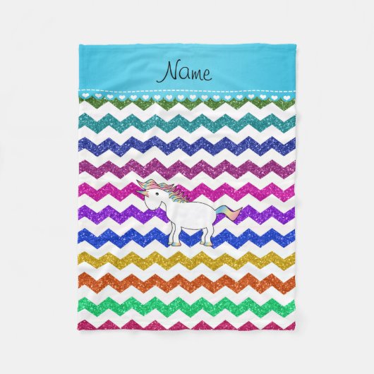 Personalisierter Name Unicorn Glitzer Regenbogensc Fleecedecke (Vorderseite)