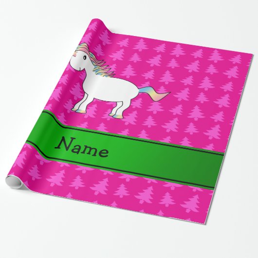 Personalisierter Name unicorn-rosa Bäume Geschenkpapier (Ungerollt)