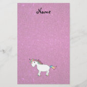 Personalisierter Name unicorn rosa Glitzer Briefpapier (Vorderseite)