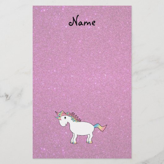 Personalisierter Name unicorn rosa Glitzer Briefpapier (Vorderseite)