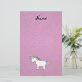 Personalisierter Name unicorn rosa Glitzer Briefpapier (Stehend Vorderseite)